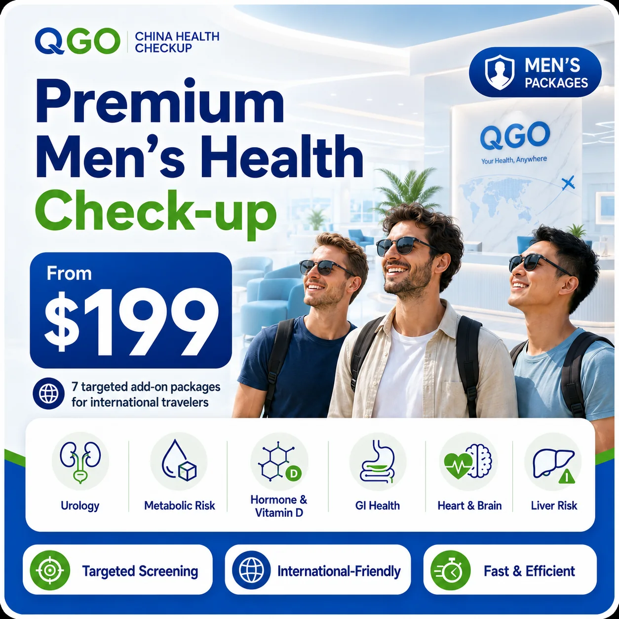 Men's health check-up add-on package for medical travel in China
